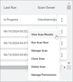 All Scans page - View Scan Results
