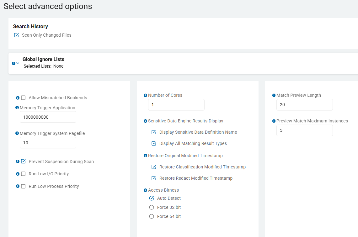 Select advanced options